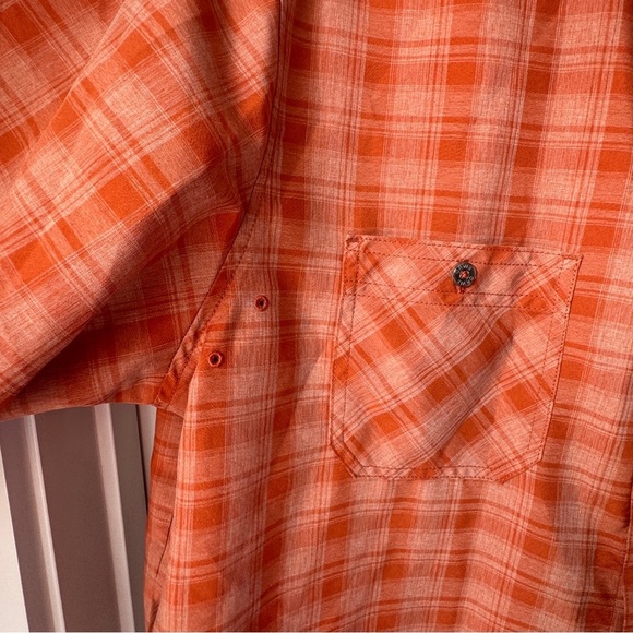 Orvis Men's Short Sleeve Tech Shirt XL Orange Plaid Quick Dry UPF30+ Polyester - Picture 9 of 13